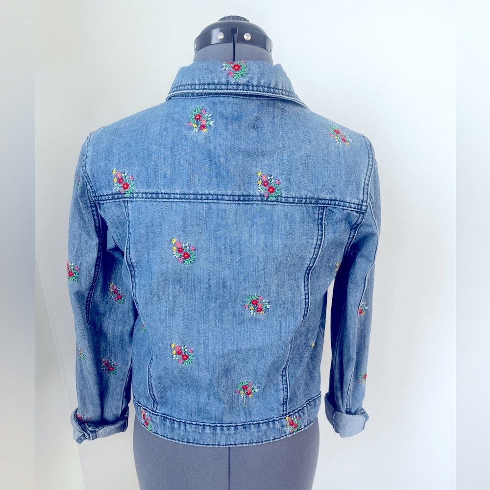 TINSEL Denim Couture Floral Embroidered Cropped Denim Jacket Medium Wash Boho M - Picture 7 of 16